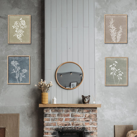 Framed Boho Wall Art Set of 4 for Wooded Minimalist Botanical Print Wall Art for Rustic Vintage Farmhouse Home Kitchen Wall Decor (Brown, 12x16) Liswit