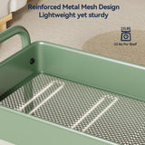 YASONIC 3-Tier Rolling Cart, Green, 66 Pounds Capacity, Mesh Storage Organizer with Lockable Wheels, 3 Hanging Cups, 4 Hooks, Easy Assembly, for Kitchen, Bathroom, Laundry, Grocery YASONIC