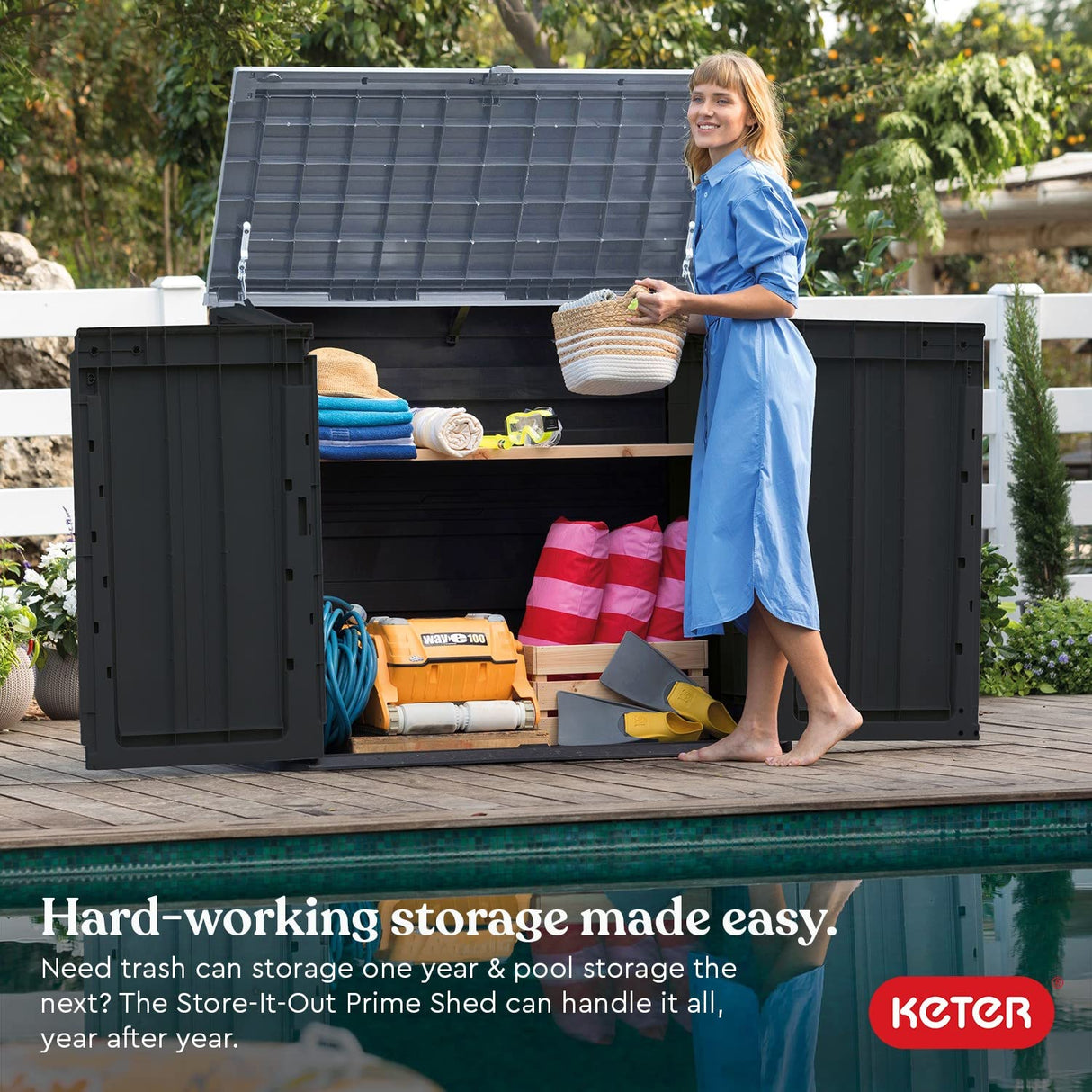 Keter Store-It-Out Prime 4.3 x 3.7 ft. Outdoor Resin Storage Shed with Easy Lift Hinges, Perfect for Yard Tools, Pool Floats and Garden Accessories, Black Keter