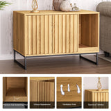 FiveWillowise Litter Box Enclosure, Modern Fluted Hidden Litter Box Furniture,Cat Litter Box Enclosure with Scratching Mat,Cat House Side End Table,Natural FiveWillowise