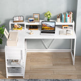 Tribesigns 55-Inch Modern White Reversible L-Shaped Desk with Storage Shelves and Drawers Tribesigns