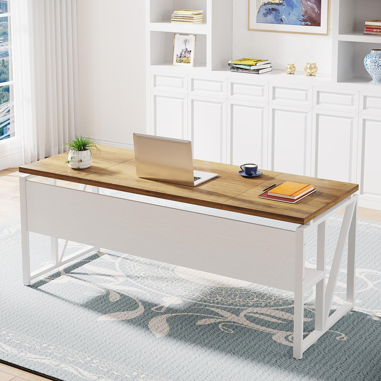 Tribesigns L Shaped Desk with Drawer Cabinet, 63" Executive Computer Desk and lateral File Cabinet, 2 Piece Home Office Furniture for Hanging File, Cabinet with Doors (Walnut, 63-inches) Tribesigns