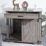 Wooden Dog Cage Furniture Style Farmhouse Dog Crate Side End Table Indoor Dog Kennel with Drawers Sliding Barn Door Cage for Dog, Waterproof, Resistant Scratch, All Breed Sizes Generic