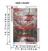 Semneroy Cherry Blossoms Flower Diamond Painting Kits for Adult Beginners, Traditional Architecture Diamond Art Kits,Full Drill Paint with Diamond Dot Gem Art Painting for Home Decor 12x16 inch Semneroy