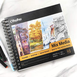 Ohuhu Mix Media Pad, 8.3"x8.3" Mixed Media Art Sketchbook, 120 lb/200 GSM Heavyweight Papers, 62 Sheets/124 Pages, Spiral Bound Mixed Media Paper Pad for Acrylic, Painting Christmas Gift Ohuhu