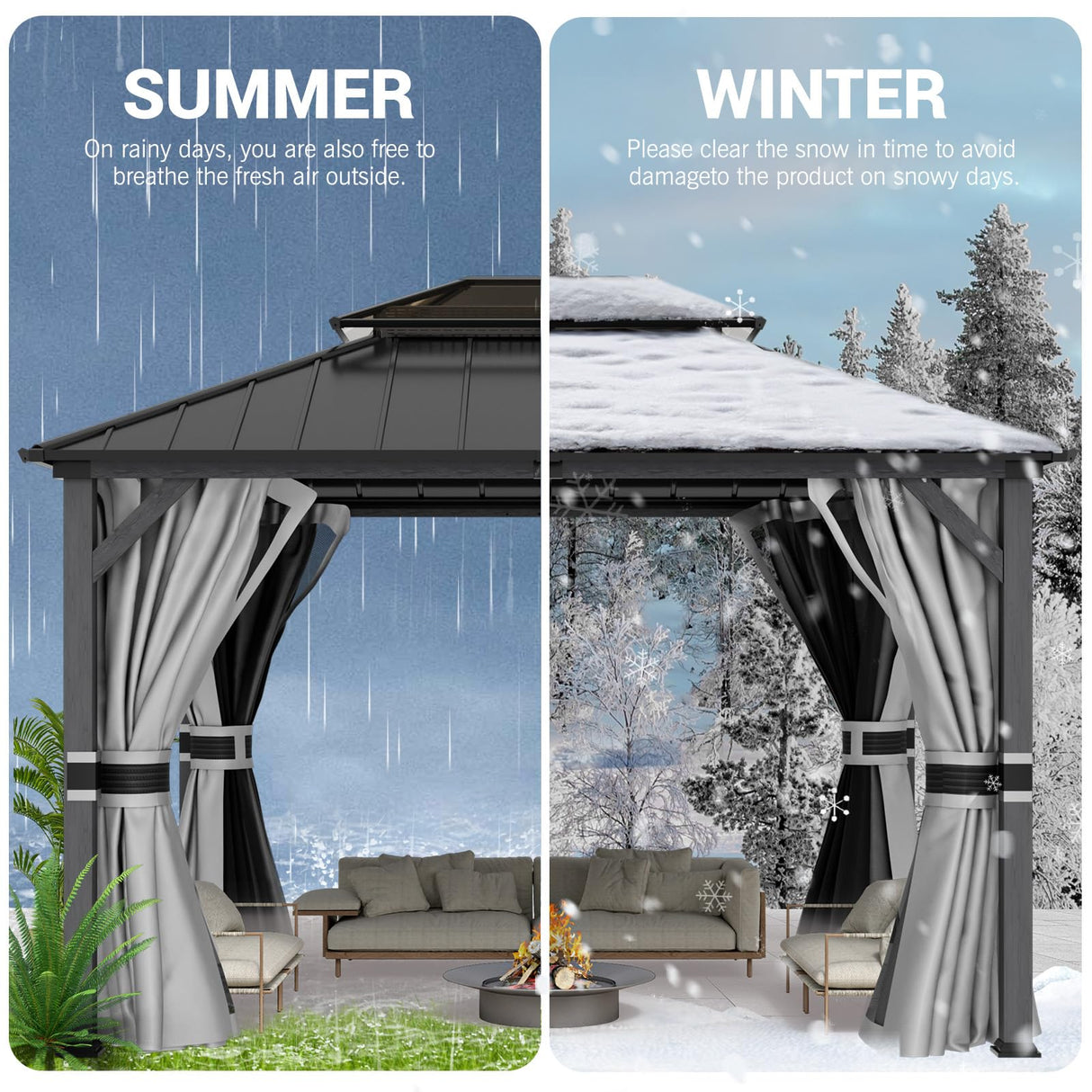 UDPATIO 12'x14'Hardtop Gazebo, Heavy Duty Aluminum Patio Gazebo with Double Galvanized Steel and Polycarbonate Roof,Curtains and Netting Included, Large Outdoor Gazebo for Patio, Deck, Backyard, Grey UDPATIO