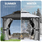 UDPATIO 12'x14'Hardtop Gazebo, Heavy Duty Aluminum Patio Gazebo with Double Galvanized Steel and Polycarbonate Roof,Curtains and Netting Included, Large Outdoor Gazebo for Patio, Deck, Backyard, Grey UDPATIO