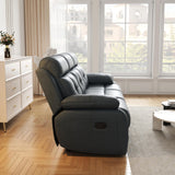 Familymill Genuine Leather Manual Reclining Sofa Couch with Drop Down Table, Stainless Steel Cupholders, and Magazine Bag for Living Room Home Theater Office Familymill