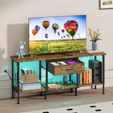 GYIIYUO LED TV Stand with Power Outlet and Fabric Drawer for 55 50 45 Inches TV - Entertainment Center and Industrial TV Console Table for Living Room, Bedroom- 47" Rustic Brown GYIIYUO