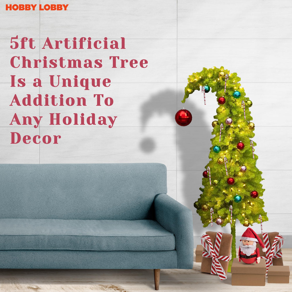 5 Ft Prelit Christmas Tree with Stand – Artificial Lighted Christmas Tree for Indoor Use – Whimsical Plastic Trees w/Metal Base & LED Lights - Holiday Decor for Living Room, Tabletop Hobby Lobby