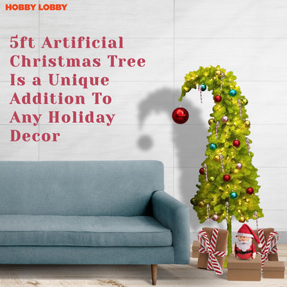 5 Ft Prelit Christmas Tree with Stand – Artificial Lighted Christmas Tree for Indoor Use – Whimsical Plastic Trees w/Metal Base & LED Lights - Holiday Decor for Living Room, Tabletop