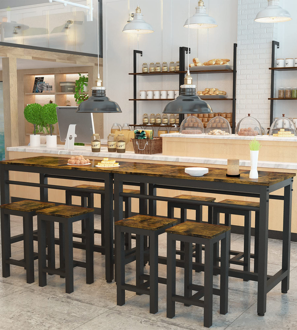 MIERES 5-Piece Rustic Brown Dining Table Set for 4 with Sturdy Metal Frame MIERES