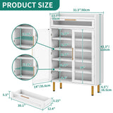 YITAHOME Shoe Cabinet Entryway, Modern Shoe Storage Wooden with Drawer and LED Lights, Freestanding Shoe Organizer Narrow Farmhouse Shoe Cabinet for Living Room, White-LED YITAHOME