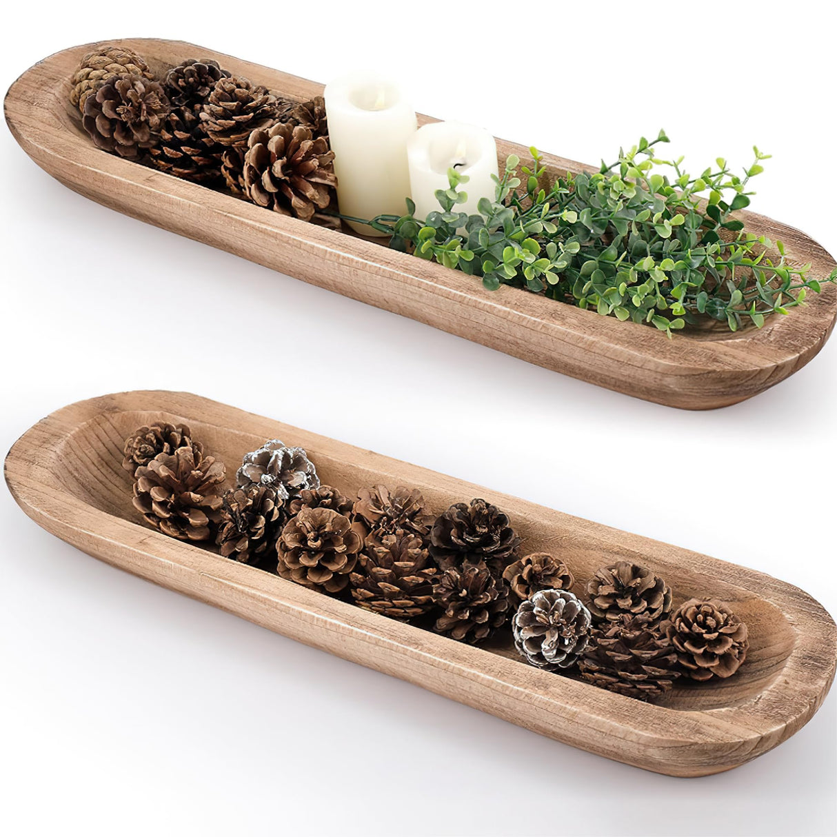 MOLADRI Wooden Dough Bowls Decorative，Unique Centerpiece Bowl, Rustic Long Wood Bowl with Hand Carved for Table Centerpiece Decor, Farmhouse Boho Rustic Style Home Decor (17 x 5 x 2 Inch Brown) MOLADRI