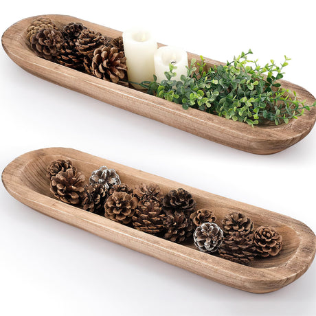 MOLADRI Wooden Dough Bowls Decorative，Unique Centerpiece Bowl, Rustic Long Wood Bowl with Hand Carved for Table Centerpiece Decor, Farmhouse Boho Rustic Style Home Decor (17 x 5 x 2 Inch Brown) MOLADRI