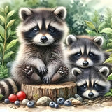 5D Animals Diamond Painting Kits for Adults, Raccoon Family Diamond Art Kits for Adults Beginner, DIY Full Drill Diamond Dot Gem Painting for Home Wall Decor 13.78x13.78inch BYGFHLYW