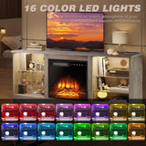 LEMBERI 58 Inches Fireplace TV Stand for TVs up to 65 Inches Console with 18'' Electric Fireplace & Remote, Wooden Modern Entertainment Center for Living Room with LED Light Glass Shelves (Grey) LEMBERI