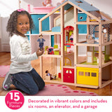 Melissa & Doug Hi-Rise Wooden Dollhouse With 15 pcs Furniture - Garage and Working Elevator Melissa & Doug