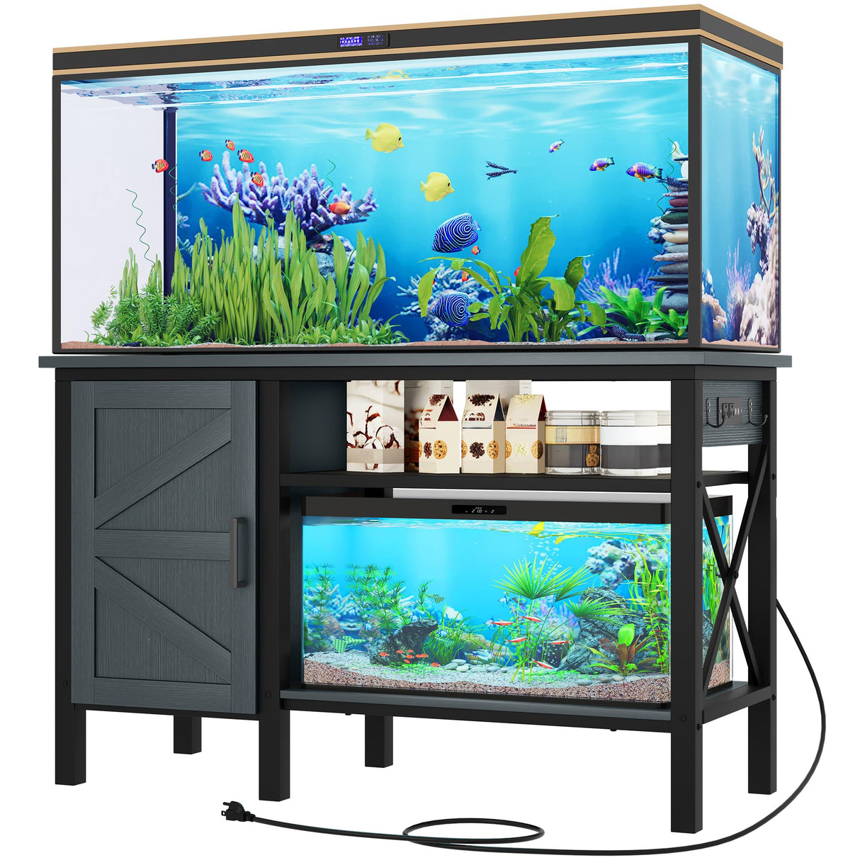 YITAHOME 55-75 Gallon aquarium stand with Power Outlets, Heavy Duty Metal Fish Tank Stand, Cabinet for Fish Tank Accessories Storage suitable for Fish Tank, Turtle Tank, 880LBS Capacity, Black YITAHOME