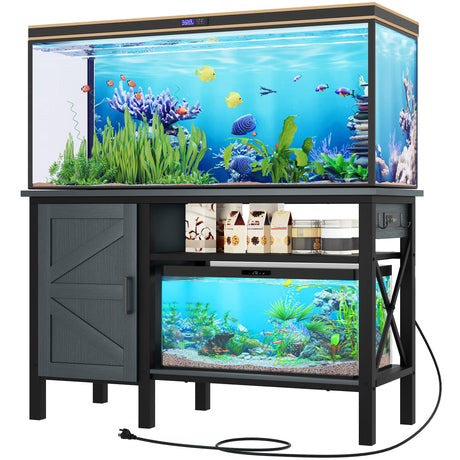 YITAHOME 55-75 Gallon aquarium stand with Power Outlets, Heavy Duty Metal Fish Tank Stand, Cabinet for Fish Tank Accessories Storage suitable for Fish Tank, Turtle Tank, 880LBS Capacity, Black YITAHOME