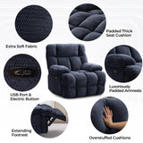 Oversized Power Zero Gravity Recliner Chairs for Adults, Electric Reclining 0 Gravity Chair for Big Man,Soft Fabric Overstuffed Single Recliners with USB Charger Port for Living Room, Blue Comfort Stretch