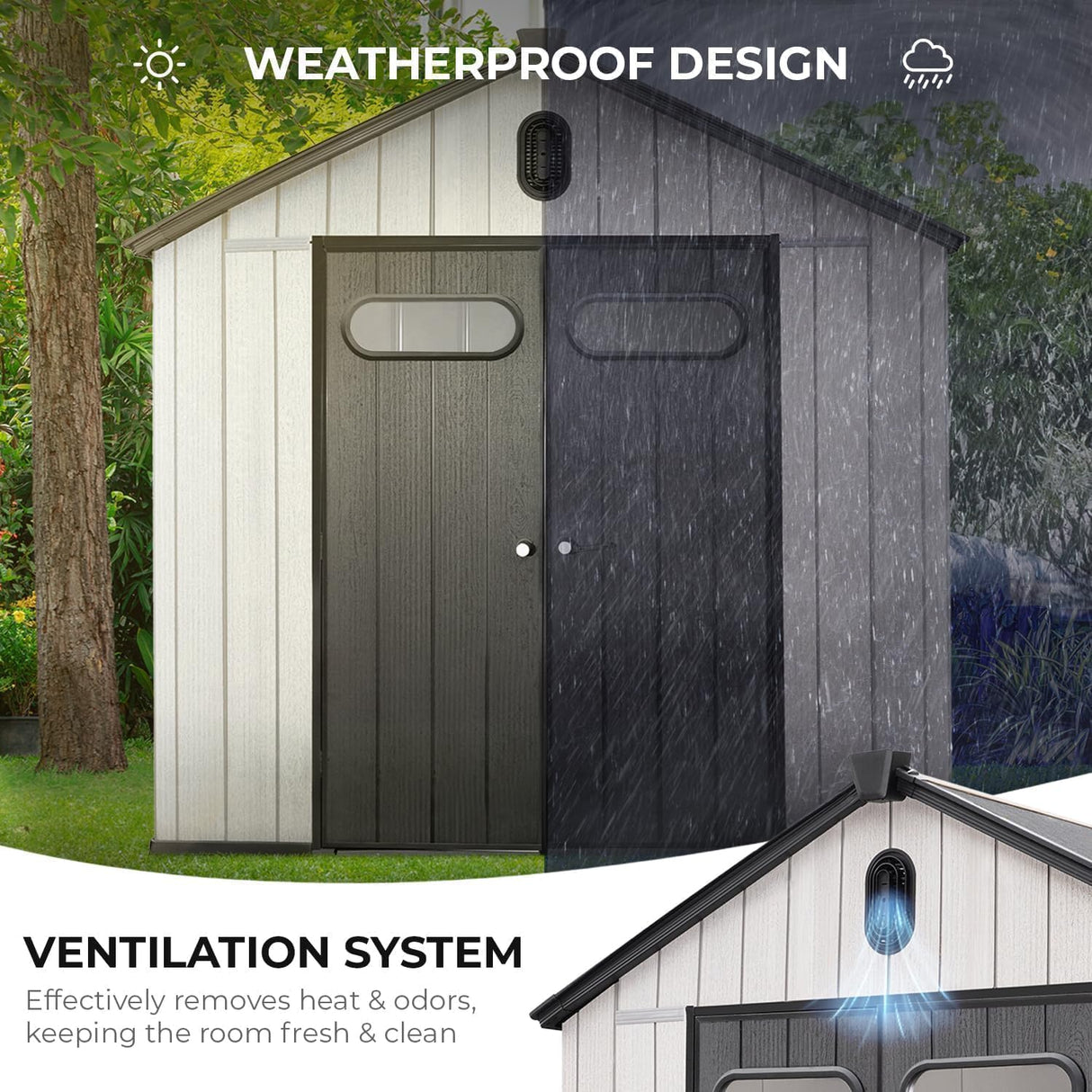 EconoHome 8x8 Ft Outdoor Storage Shed with Floor - Waterproof Shed with Lockable Door for Garden - Backyard, Tool Storage Use - Grey EconoHome