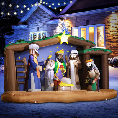 DomKom Large 8FT Christmas Inflatables Nativity Scene Outdoor Decorations, LED Lights Holiday Blow Up Yard Decoration Nativity Sets for Garden Lawn Yard Decor