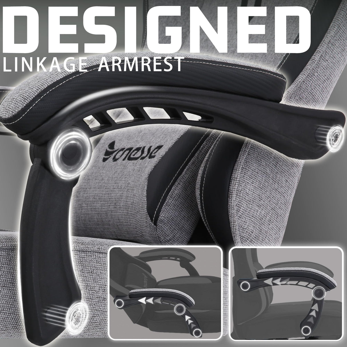 Vonesse Gaming Chair, Computer Chair Fabric with Pocket Spring Cushion, Office Chair with Footrest and Massage Lumbar Support, Reclining Gaming Chairs for Adults 250LBS (Grey) Vonesse