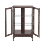 HRVEOCEI Curio Cabinet with Lighted, Display Cabinet with Glass Doors, Corner China Cabinet with Tempered Adjustable Glass Shelves & Carved Decoration(Brown) HRVEOCEI
