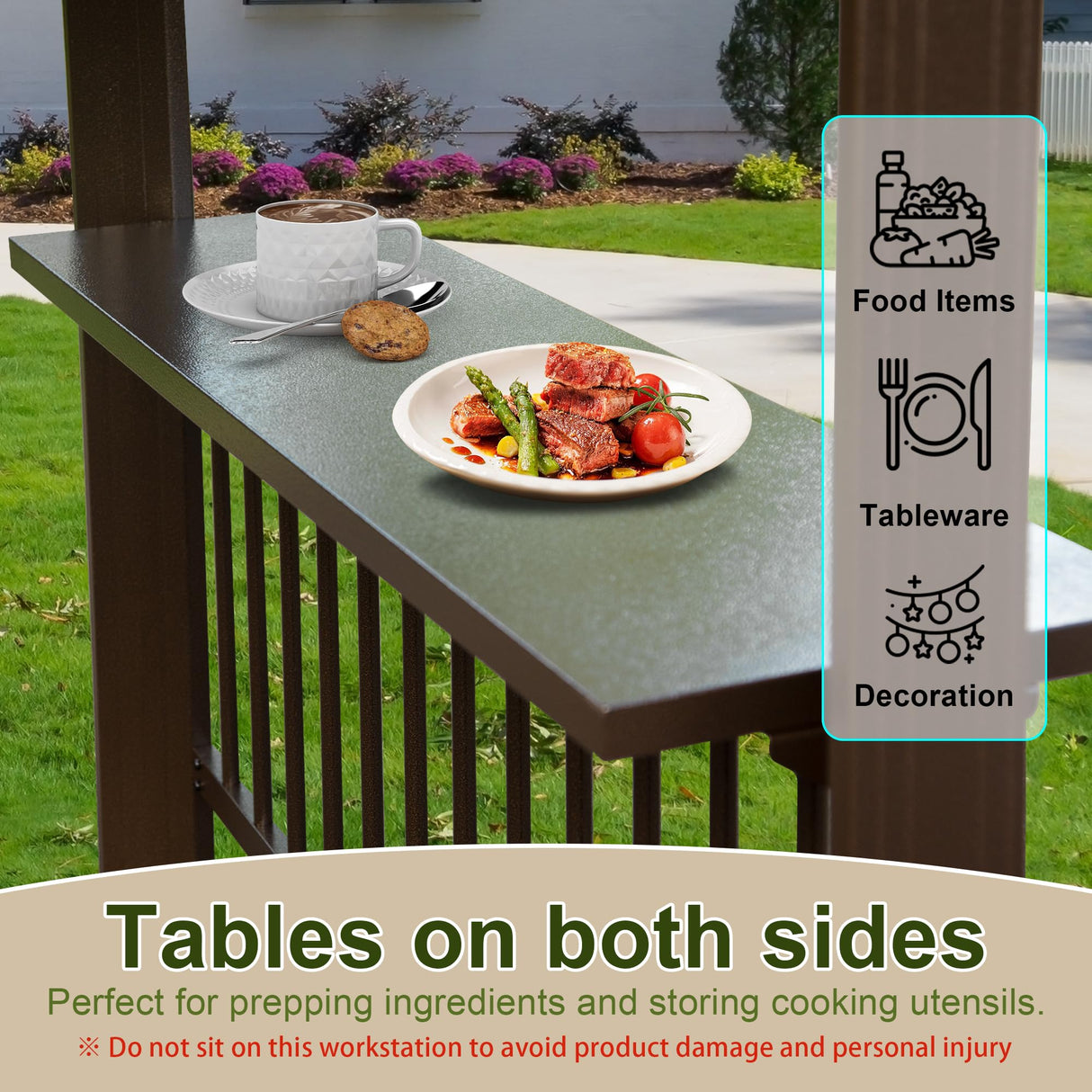 Domi 6.5x12FT Hardtop Grill Gazebo, Outdoor BBQ Gazebo with 2 Side Shelves and Sloping Galvanized Steel Roof, Metal Permanent Grill Canopy with Ceiling Hooks for Patio, Lawn, Backyard, Deck, Brown domi outdoor living