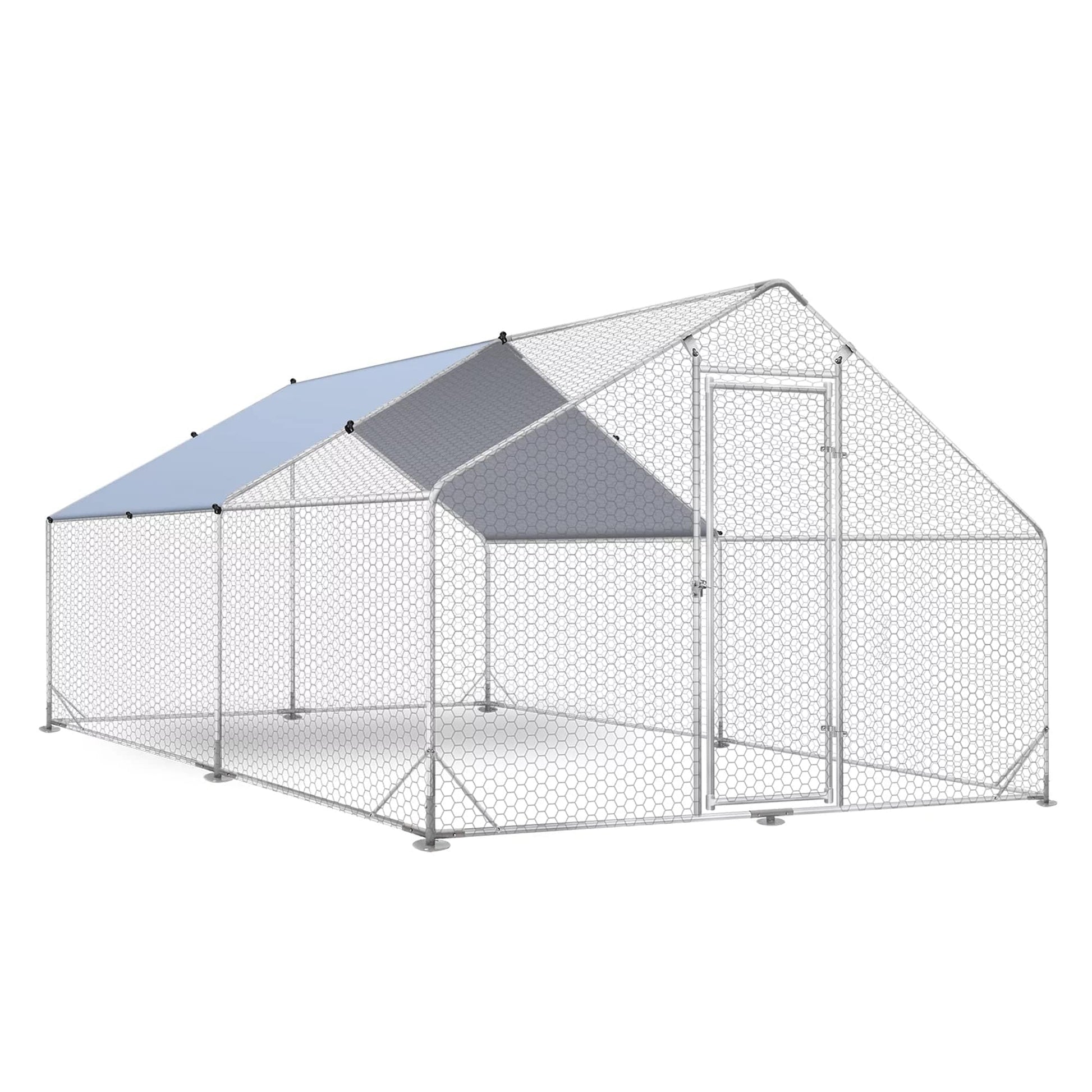 Outdoor Metal Chicken Coop Large Walk-in Poultry Cage Spire-Shaped Chicken Run with Waterproof and Anti-Ultraviolet Cover for Outside,Backyard and Farm,13' L x 9.8' W x 6.4' H - WoodArtSupply