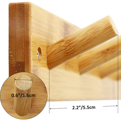 SKOLOO Wooden Wall Mounted Coat Rack,16'' Hole to Hole, 5 Pegs Bamboo Wall Hook for Hanging Clothes Robes Towels Hats,Natural Gold SKOLOO