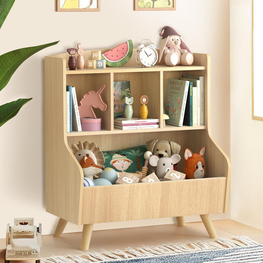 Curipeer Kids 3-Tier Wooden Bookshelf and Toy Storage Organizer in Natural Wood - WoodArtSupply