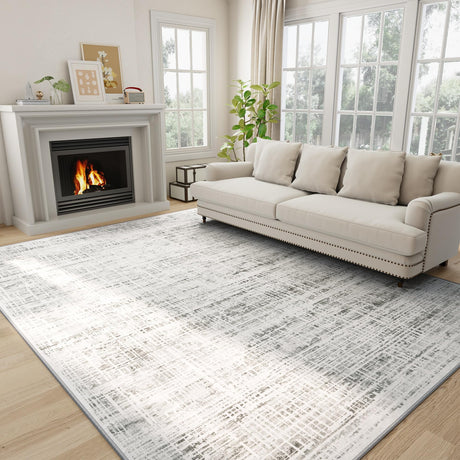 8x10 Area Rugs Washable Rug: Anti-Skid Abstract Modern Living Room Rug Soft Thin Carpets Indoor Floor Non-Shedding Carpet for Bedroom Dining Farmhouse Nursery Home Office (White Gray, 8'x10') Crority