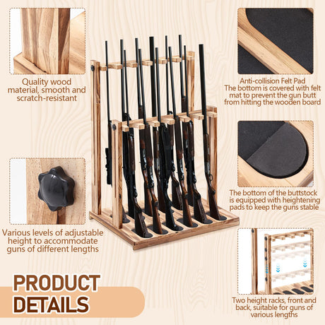 RattanView Wooden Gun Racks Floor Standing Rifle Racks Indoor Freestanding Vertical Guns Display Stand Rifle Storage Holder for Home Garage Firearms Display Storage, Holds up to 12 Shotguns RattanView