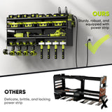 POKIPO Large Power Tool Organizer Wall Mount with Charging Station,4 Layer Heavy Duty Metal Tool Storage Rack Loads 600lbs with 8 Cordless Drill Holder,Battery Utility Rack Loads with 4 Power Strip POKIPO