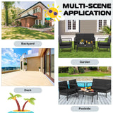 Tangkula 4 Piece Patio Rattan Conversation Set, Outdoor Wicker Furniture Set W/Glass Coffee Table, Solid Steel Structure, Ergonomic Seat, Suitable for Garden, Courtyard, Balcony, Poolside Tangkula