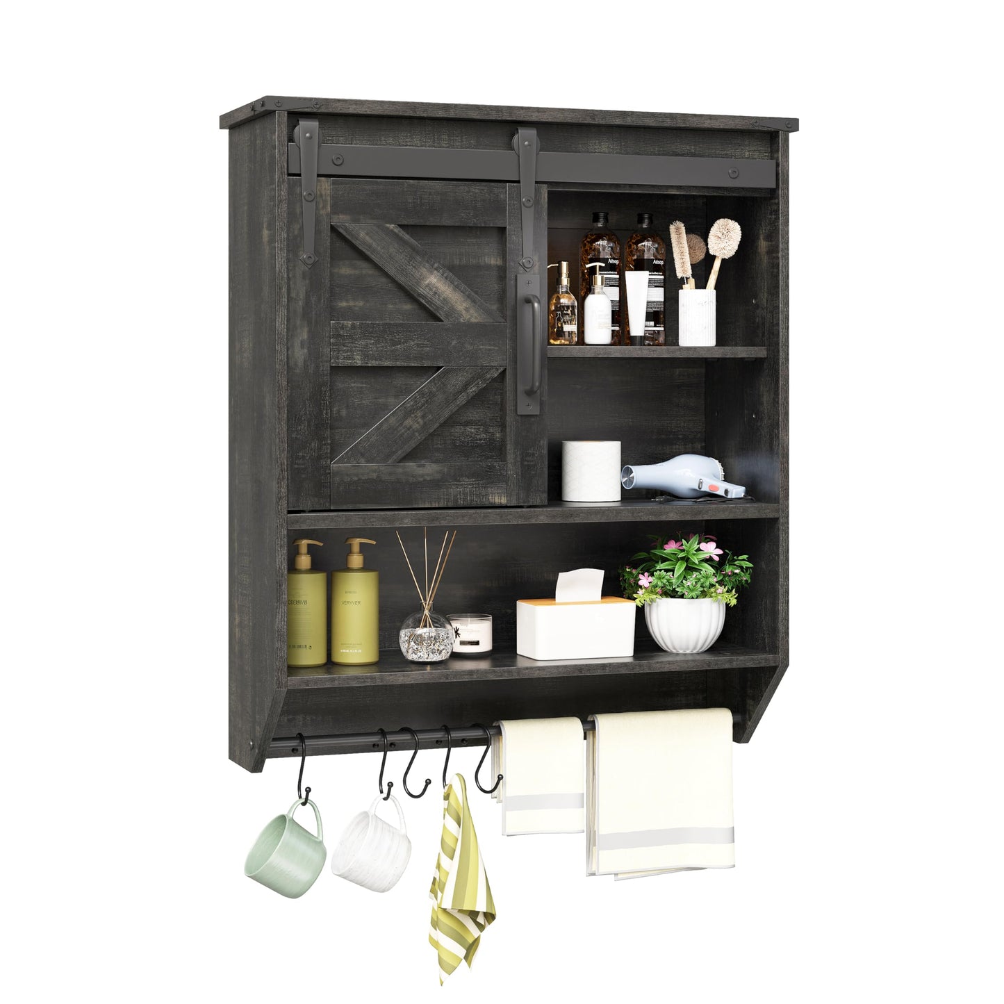 Trironsun Farmhouse Medicine Cabinet with Sliding Barn Door Adjustable Shelves and Towel Rack Rustic Bathroom Wall Cabinet Wall Mounted Storage Cabinet for Living Room - WoodArtSupply