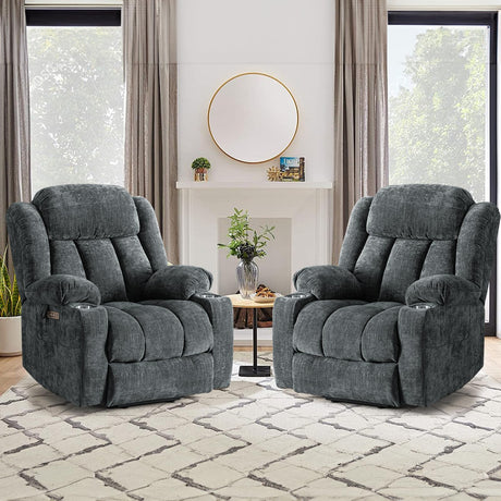 ABCASA Large Power Lift Chairs Recliners for Elderly with Heat ＆ Massage, Upgraded Chenille Recliners, USB-A ＆ C, Cup Holder, Side Pocket, Grey Blue ABCASA
