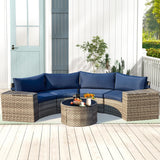 ECOTOUGE Half Moon Patio Furniture Set, 7-Piece All-Weather Wicker Curved Sofa Set, Half Moon Outdoor Couch with High Backs, Fit for Pool Backyard Balcony Garden(Blue) ECOTOUGE