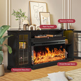 oneinmil 36 Inch 3-Sided Glass Fireplace TV Stand for TVs up to 80", Rustic Media Entertainment Center Console Table with Glass Door Closed Storage, Set of TV Table, Black oneinmil