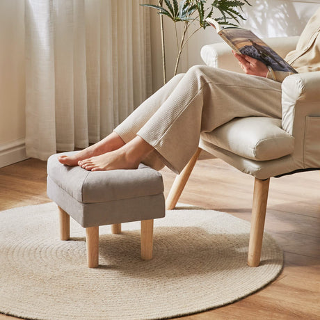 YMYNY 15.75" Small Footstool Ottoman, Footrest with Sponge Padded Seat, Step Stool for Sofa, Bedroom, Living Room, Entryway, Modern Change Shoes Stool, Wood Legs, Gray, UHBD023G YMYNY