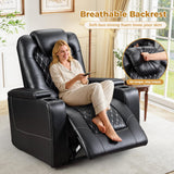 ANJ Power Recliner Chair with USB Ports and Cup Holders - Overstuffed Electric Home Theater Seating PU Leather Reclining Furniture with Hidden Arm Storage, Easy to Clean (Set of 2, Black) ANJ