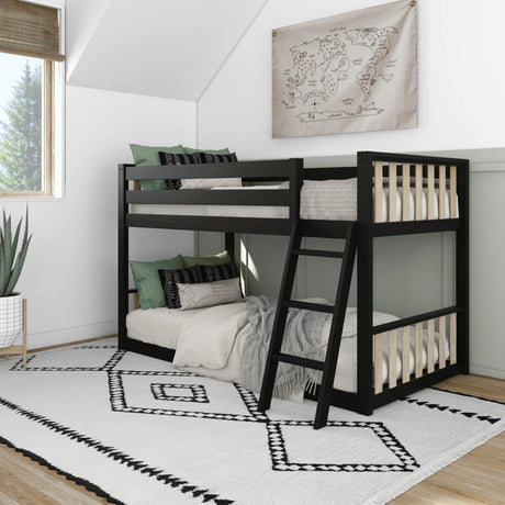 Max & Lily Low Bunk Bed, Scandinavian Modern Bunk Bed, Solid Wood Twin-Over-Twin Bed Frame for Kids, No Box Spring Needed, Black/Blonde Max & Lily