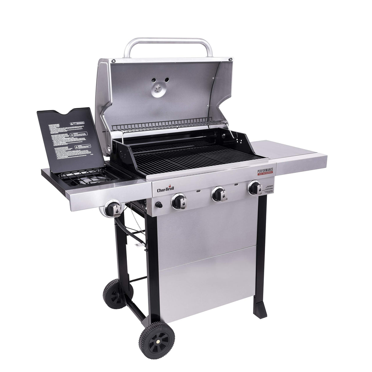 Char-Broil® Performance Series™ TRU-Infrared Cooking Technology 3-Burner with Side Burner Cart Propane Gas Stainless Steel Grill - 463370719 Char-Broil