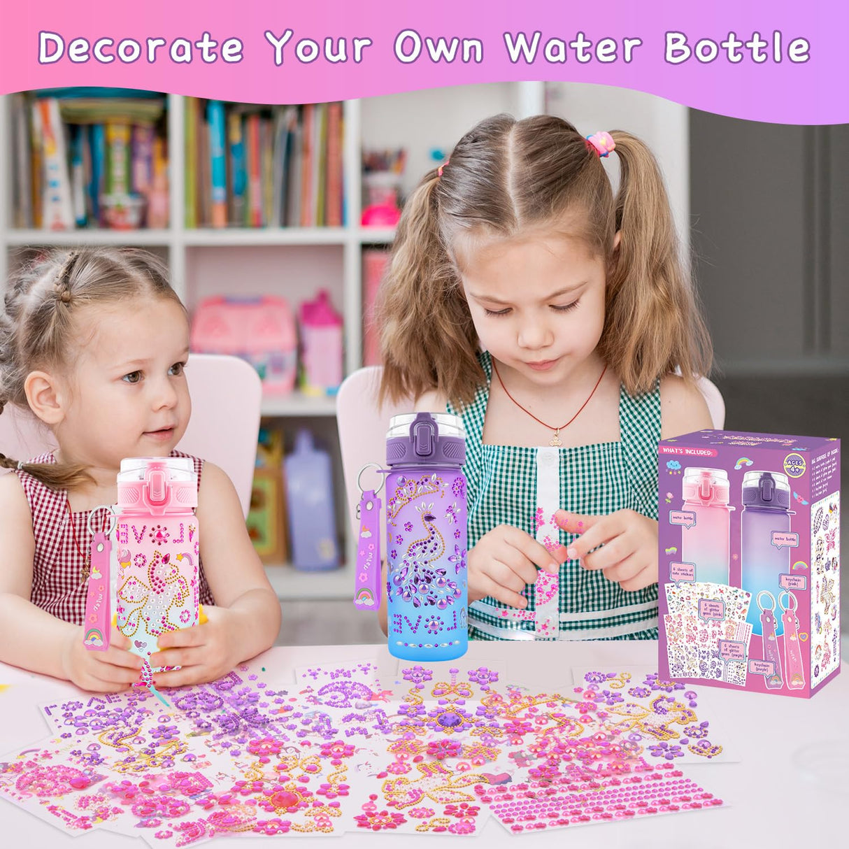 TOUPONS Decorate Your Own Water Bottle Kits Gifts for Girls Ages 4-6-8, DIY Mermaid Unicorn Water Bottle, Fun Kids Arts & Crafts Sticker Toys - 4 5 6 7 8 Year Old Girls Birthday Easter Gifts, 2-Pack TOUPONS
