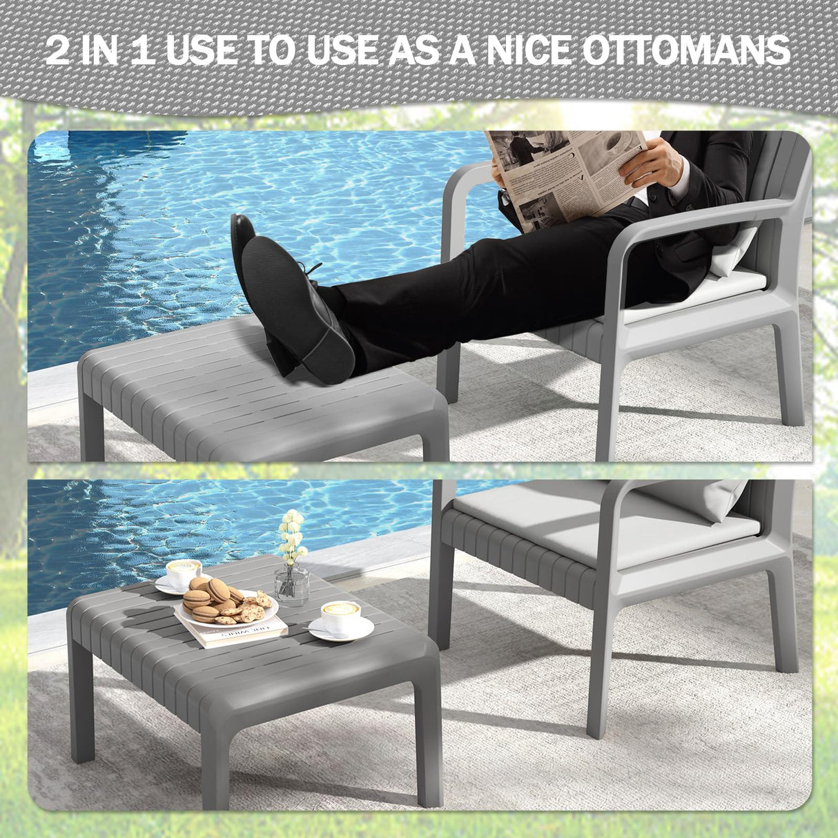 UDPATIO Resin Patio Furniture Set, No Rust Modular Outdoor Sectional Sofa Set, All Weather Patio Conversation Set, for Backyard, Deck, Poolside with Coffee Table, 4pc Grey UDPATIO