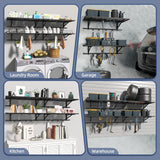 ZHNSYDN 2-Pack 2x4ft Garage Shelving Wall Mounted, Heavy Duty Garage Storage Shelves with 12 Hooks, 2' x 4' Wall Mount Shelves with 500LBS Capacaity ZHNSYDN