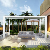 Domi Louvered Pergola 12'x16' Sun Shade Outdoor Aluminum Rainproof Pergola with Adjustable Roof for Backyard Garden Deck (White) domi outdoor living