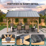 Yardsight Wood Gazebo 11' x 13', Hardtop Wooden Cedar Gazebo with Galvanized Steel Roof, Permanent Outdoor Pavilion for Garden, Patio, Deck, Backyard, Lawn. Yardsight